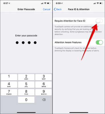 disable required attention for face id on iphone x