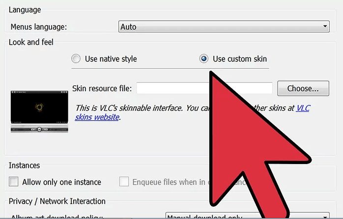 change vlc media player skin