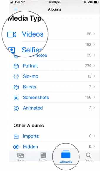 tap on videos in ios 13 photos app