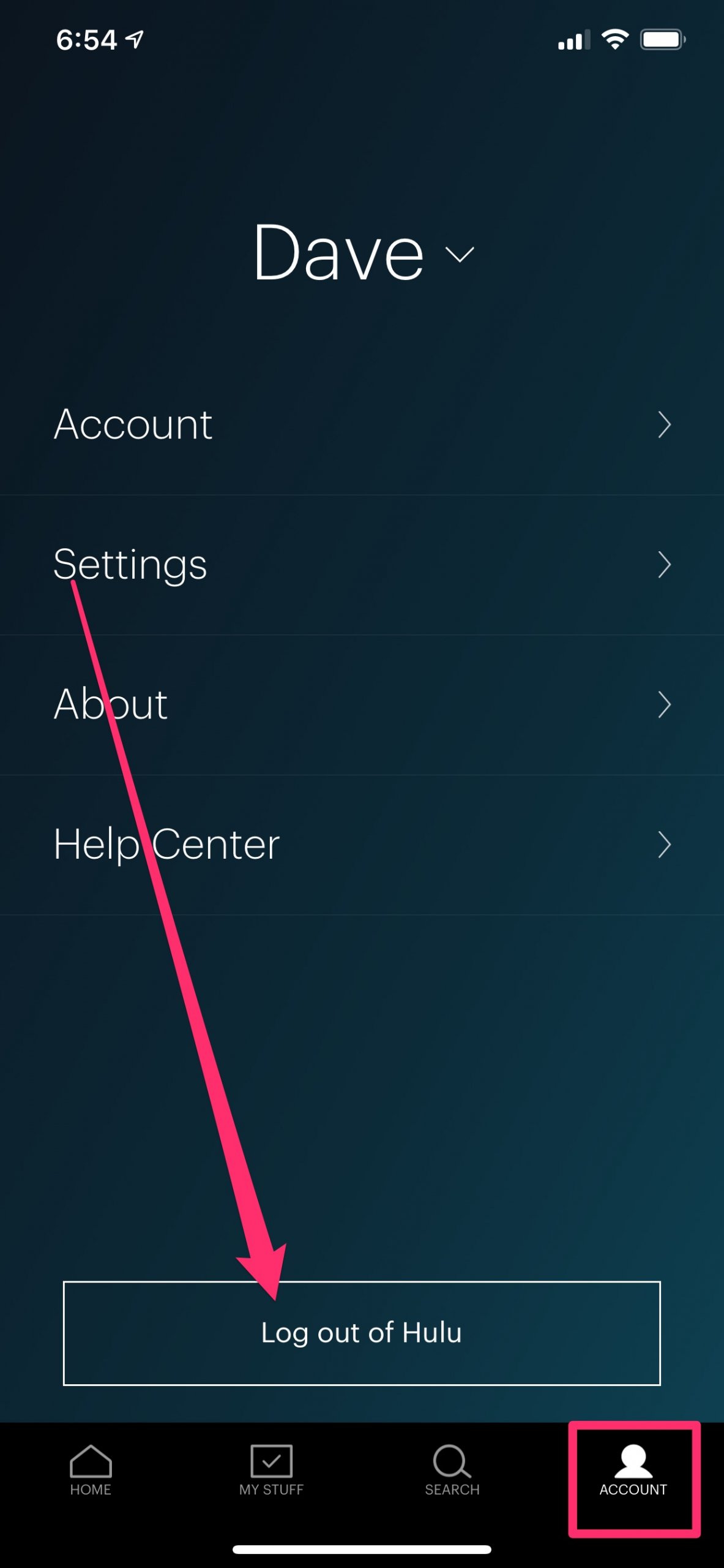 log out hulu smartphone smart tv