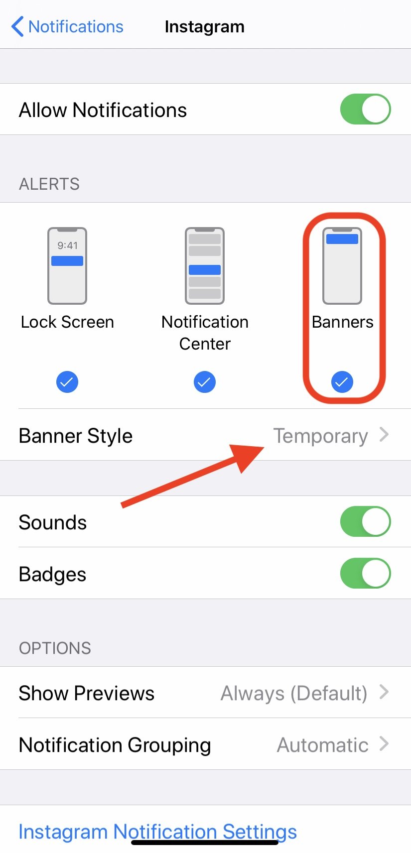 banner notifications iphone