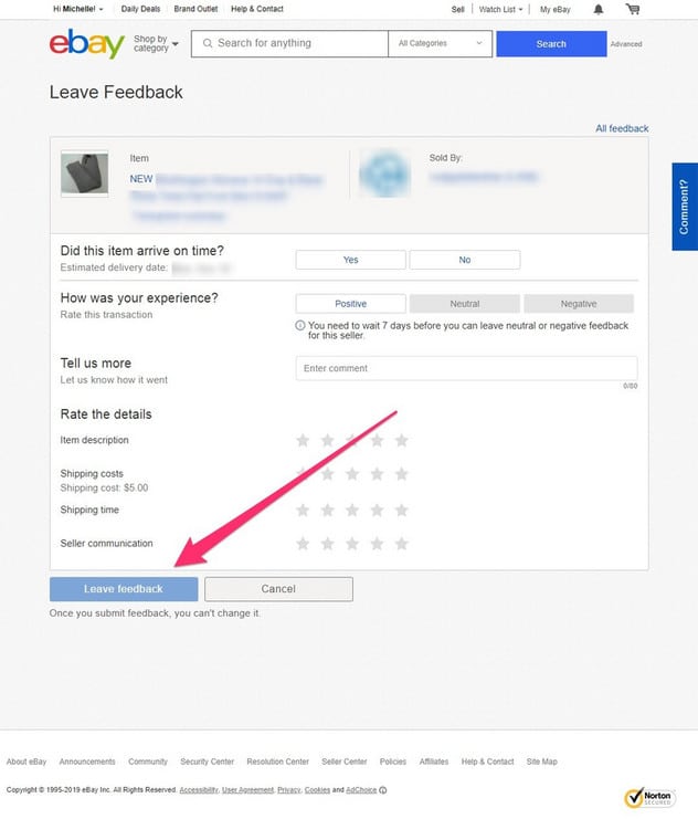 Feedback eBay Buyer Seller