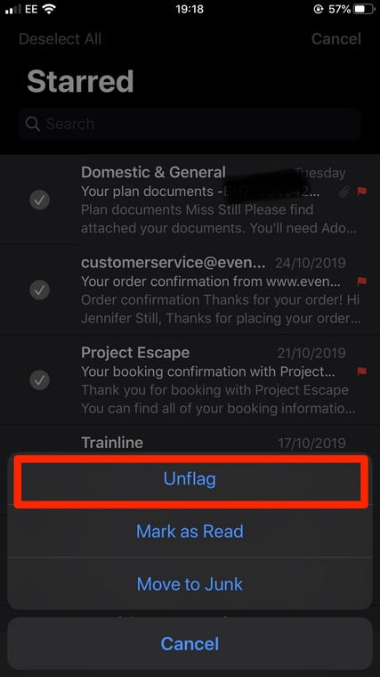 unflag emails iphone