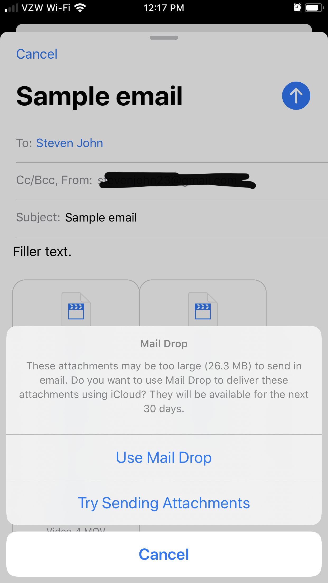 Mail Drop Email Files iPhone
