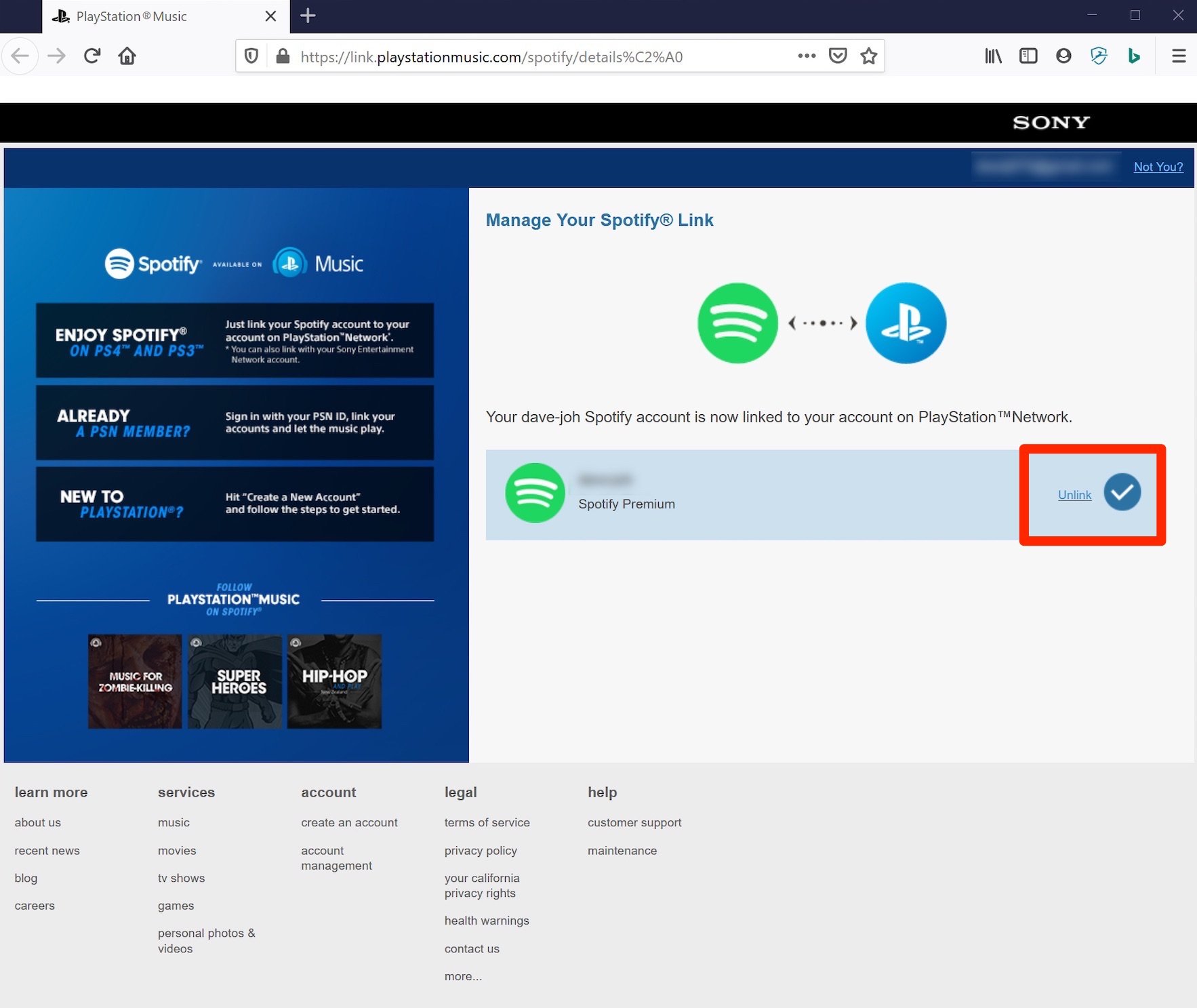 unlink spotify account ps4
