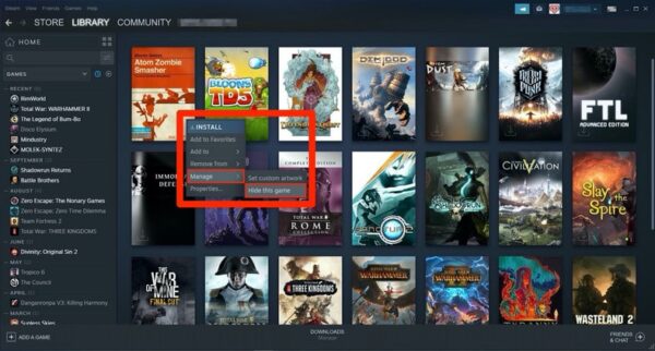 Hide Games In Steam