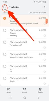 Delete email on Samsung Galaxy S10