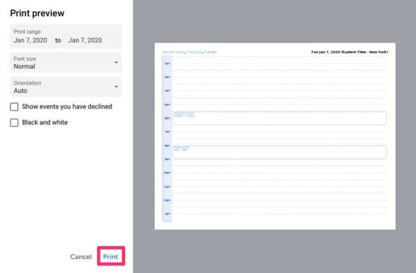Print Your Google Calendar