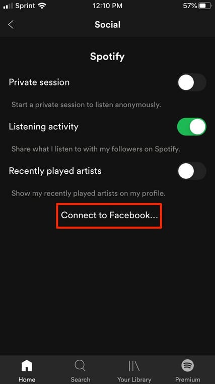 connect your spotify account to facebook