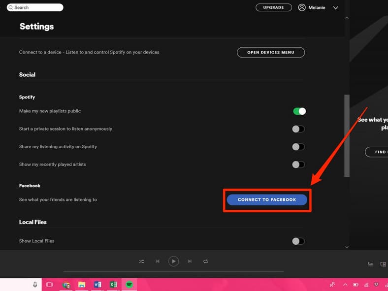 connect your spotify account to facebook