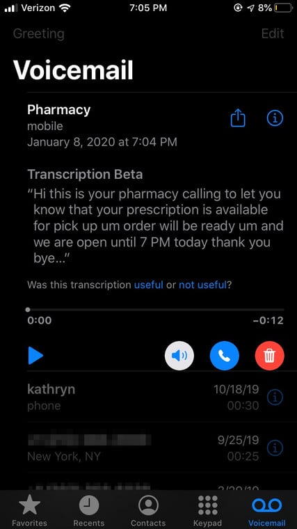 use voicemail transcription on iphone