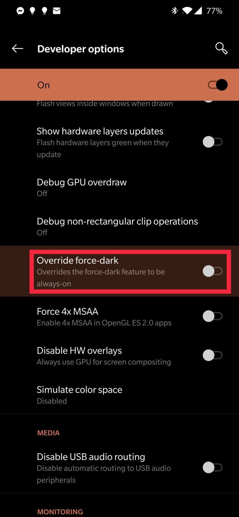 Dark Mode Developer Options Dark Mode Developer Options