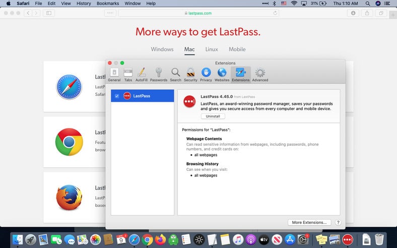 Add LastPass Safari Browser Toolbar
