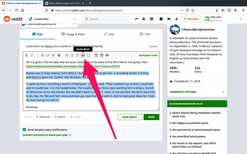 How To Create A Quote Block On Reddit To Make Quotes Unique In A Post Create Quote Block Reddit
