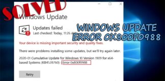 error 0x800f0988 in Windows 10