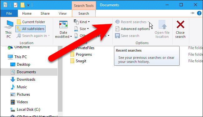 Clear Search History Windows File Explorer