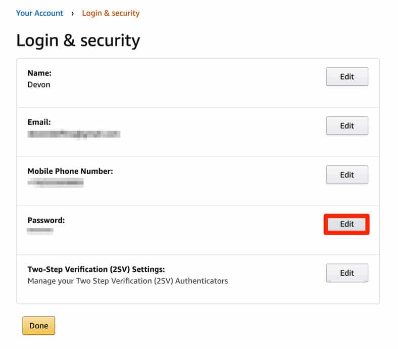 Change Amazon Account Password