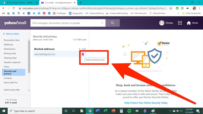 Unblock Email Addresses Yahoo Mail