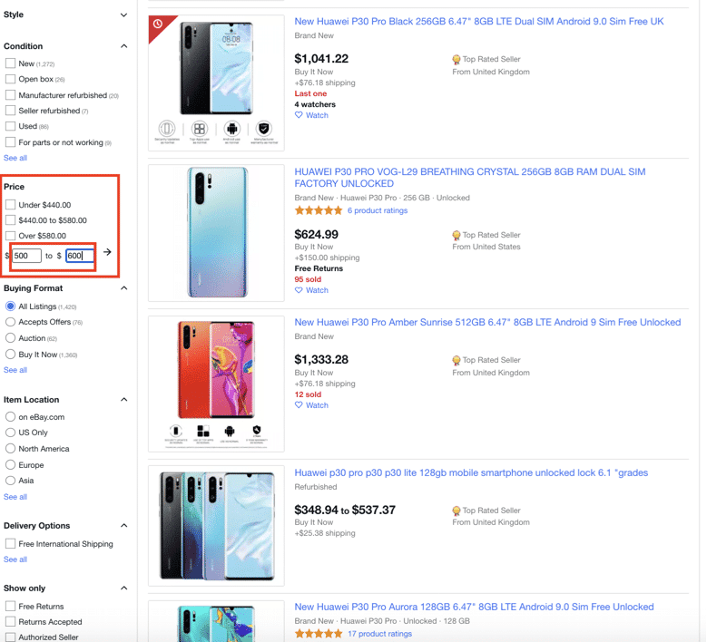 Ebay Price Sorting
