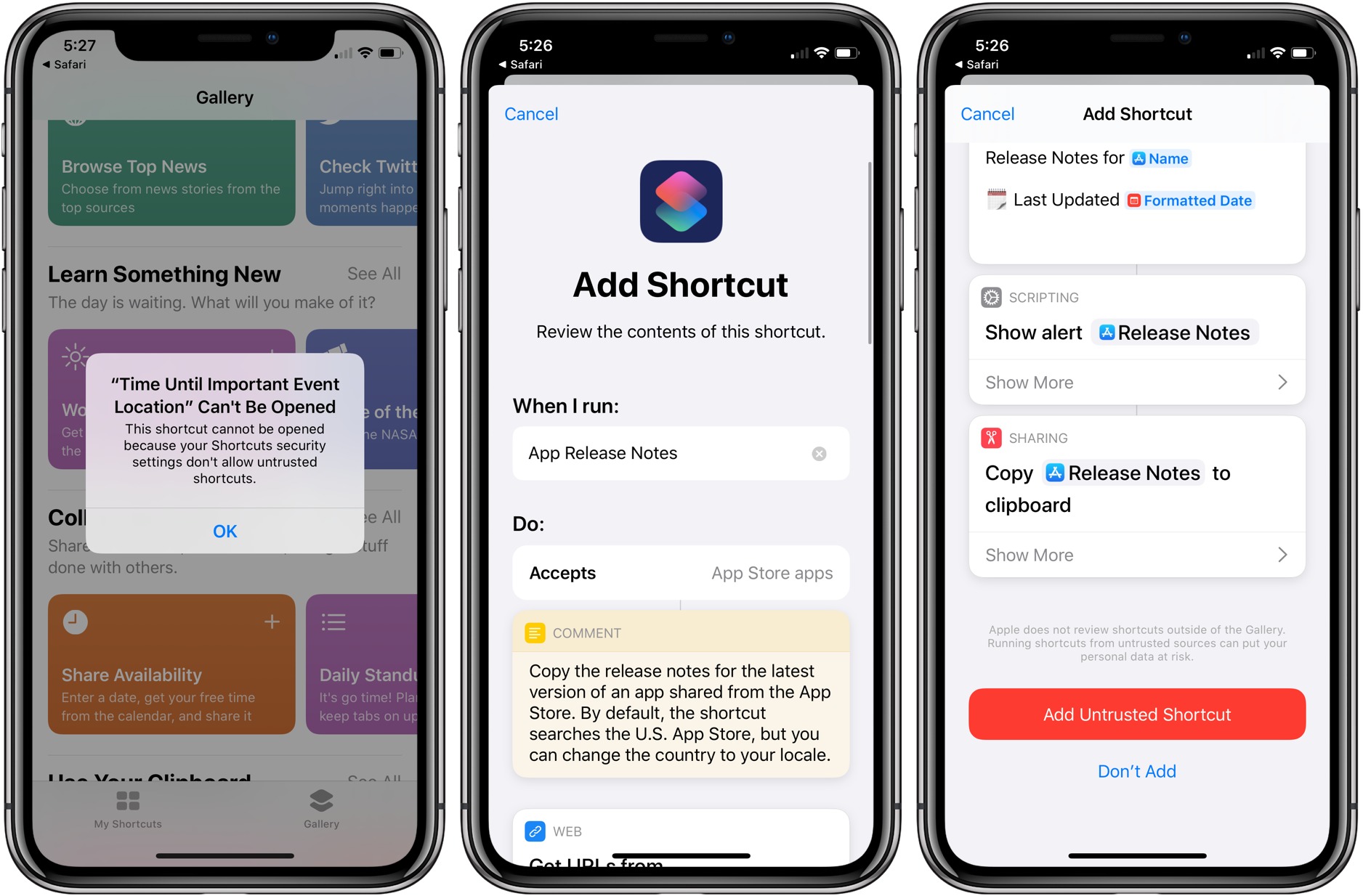how to allow untrusted shortcuts ios 13 walkthrough