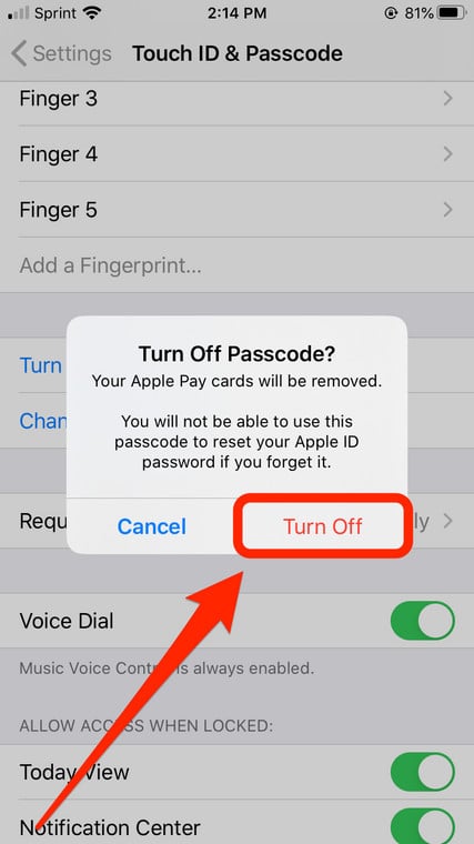 Turn Off Password iPhone