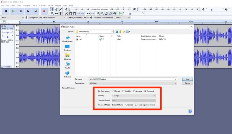 Export Audacity File MP3