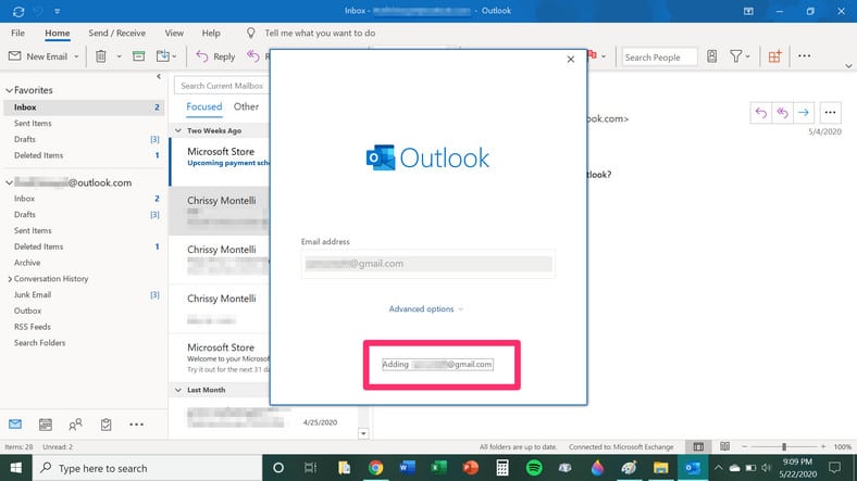 Add Gmail Account To Outlook Email Interface