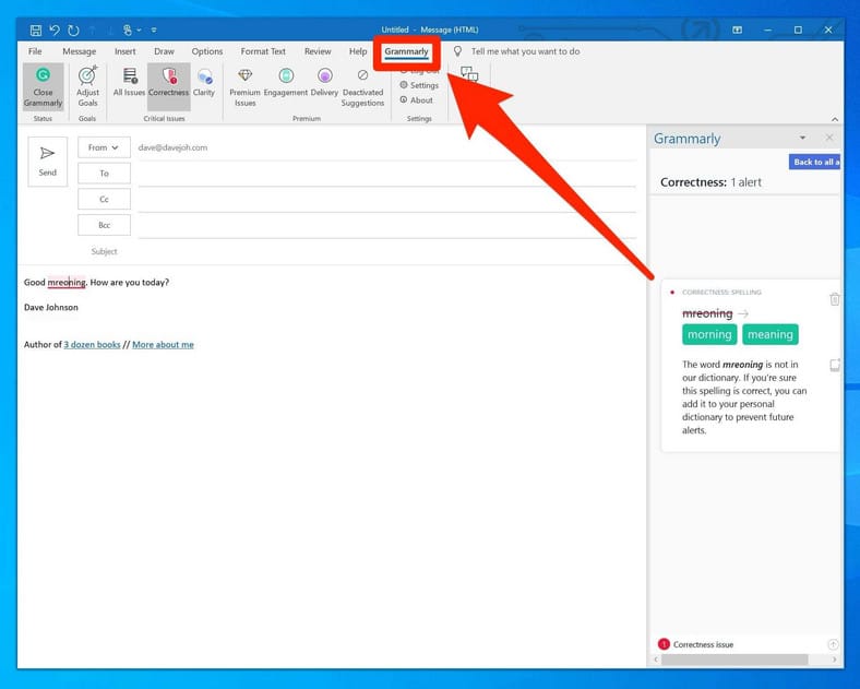 Add Grammarly Microsoft Outlook App