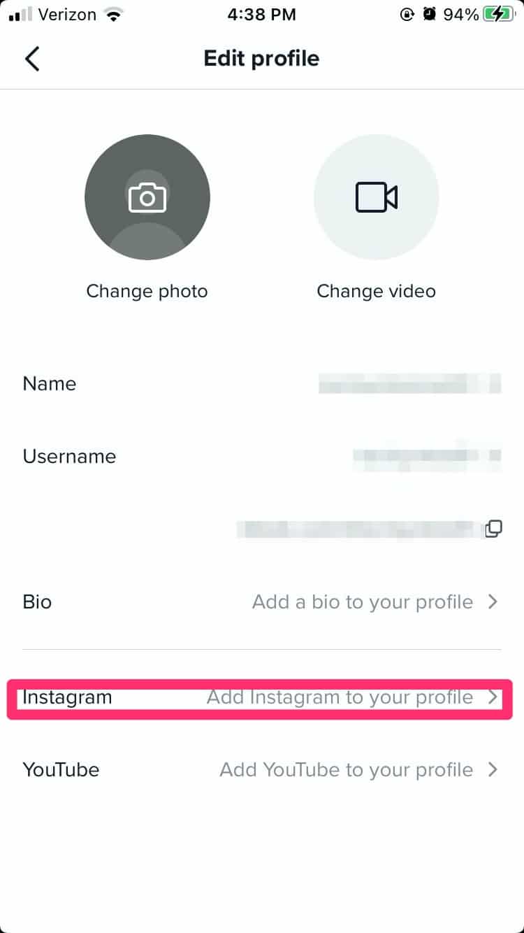 Add Instagram Tik Tok
