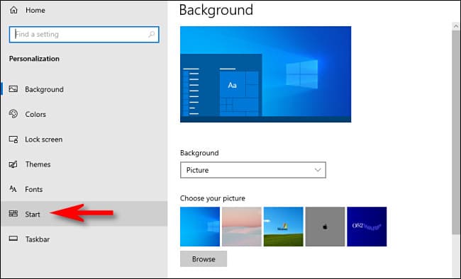 Win Settings Click Start