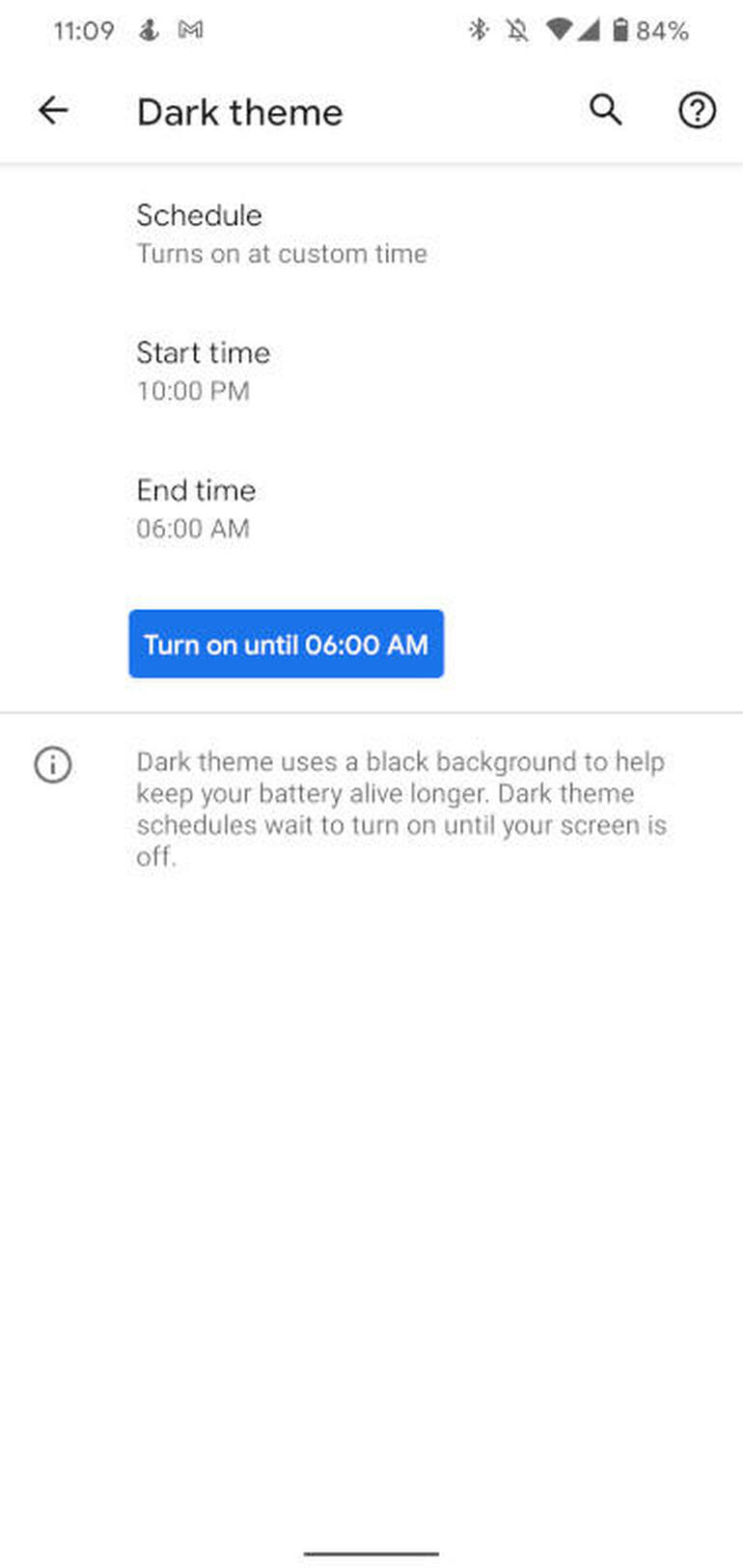 Schedule Android 11 Dark Theme