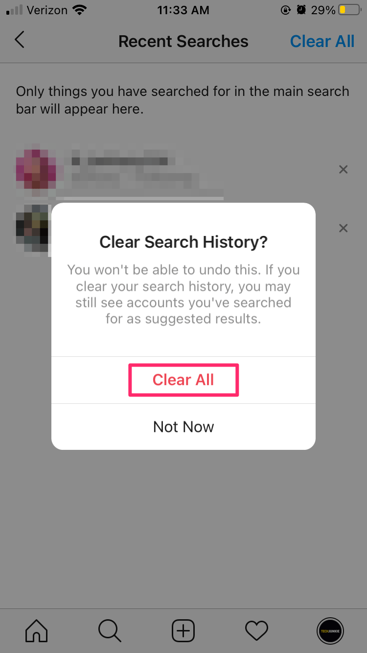 Delete Search History Instagram