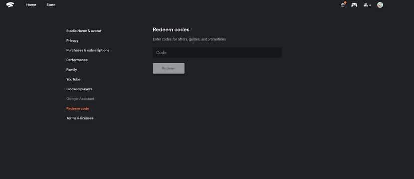 redeem code stadia