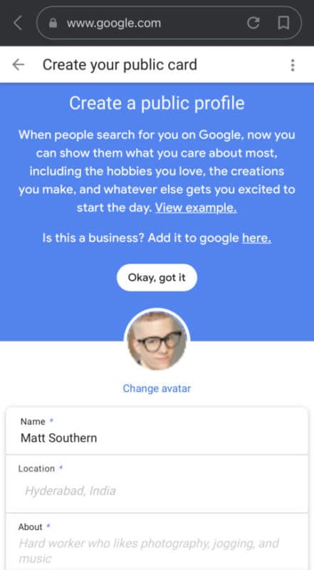 Google Add Me To Search Virtual Google Card