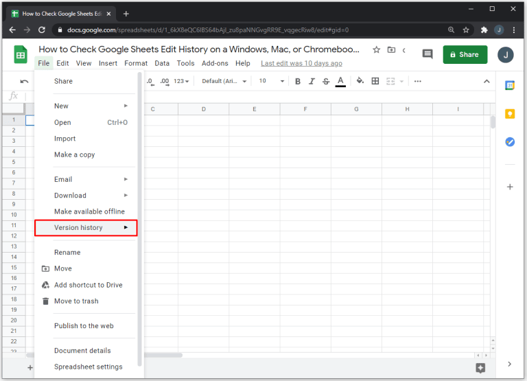 Check Edit History Google Sheets