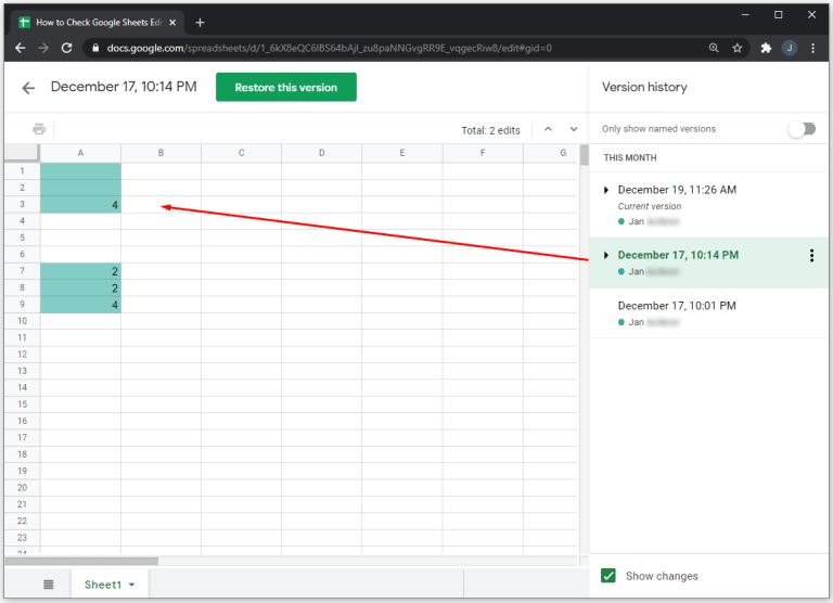 Check Edit History Google Sheets