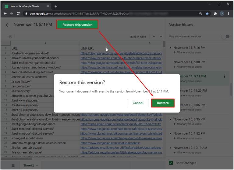 Check Edit History Google Sheets