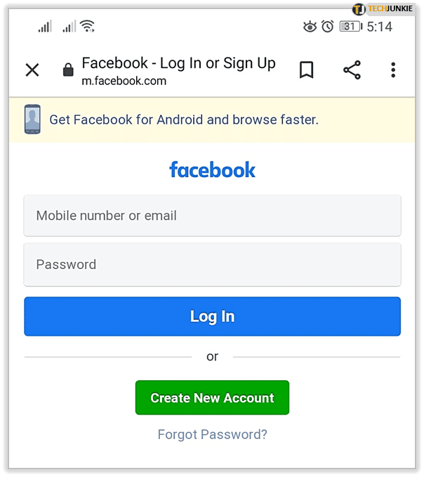 reset facebook app password android