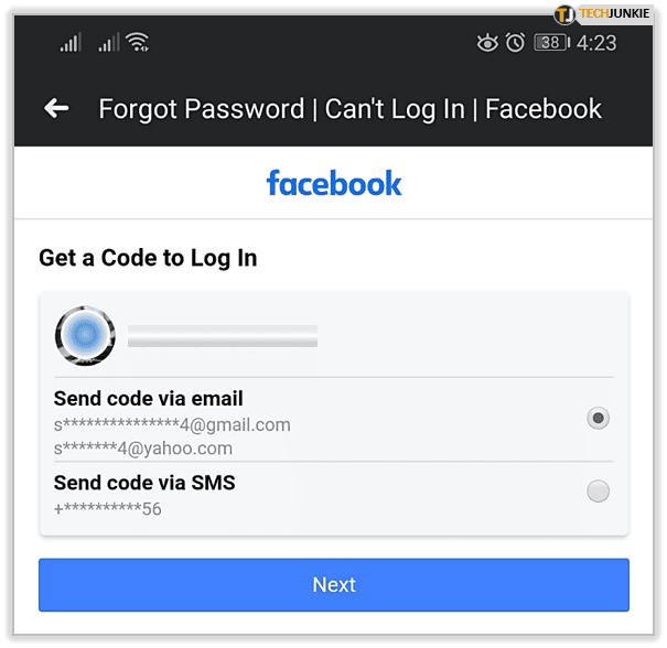 reset facebook app password android