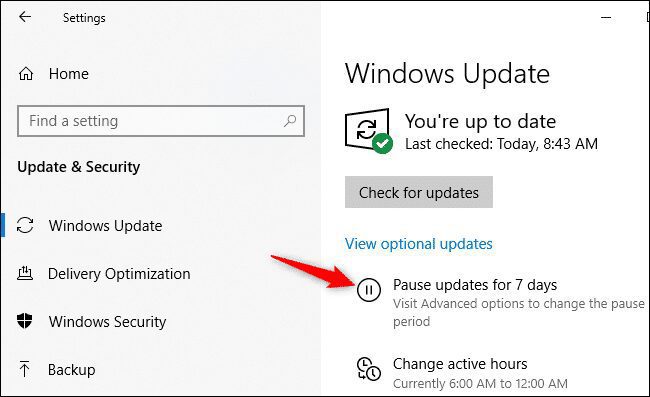 pause updates windows 10