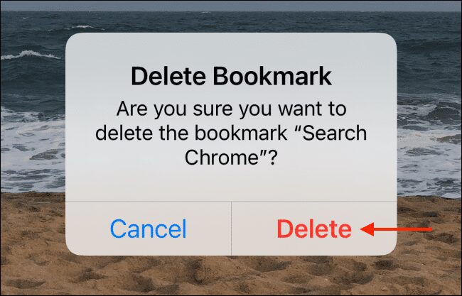 tap delete from popup