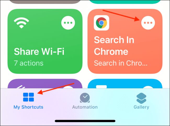 tap menu from shortcut button