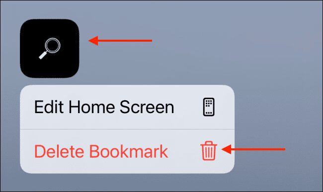 tap and hold shortcut icon and select delete bookmark