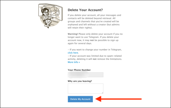 Click Delete My Account On Telegram Website