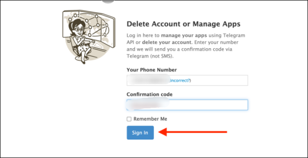 Sign In After Entering Confirmation Code On Telegram Website