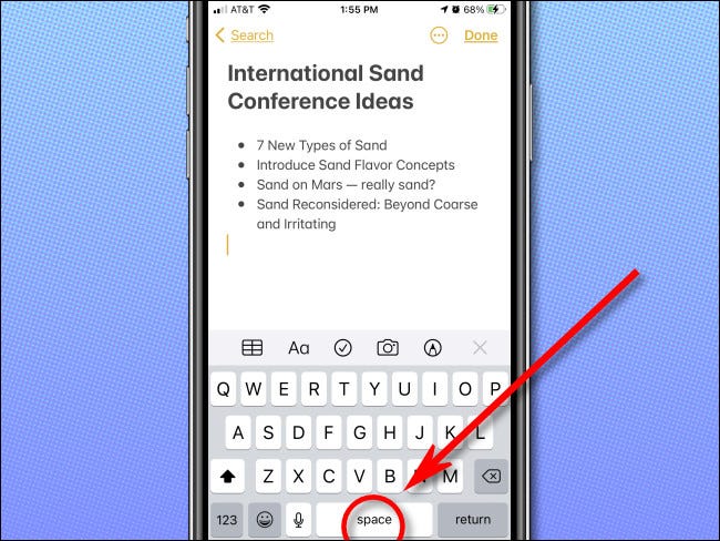 Iphone Virtual Keyboard Spacebar
