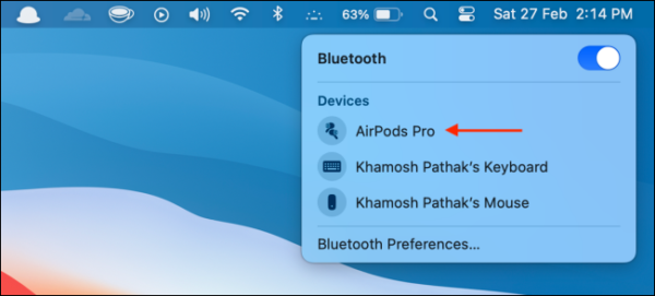 Select Airpods From Bluetooth Menu