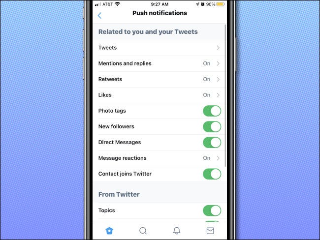Twitter Push Notifications Settings