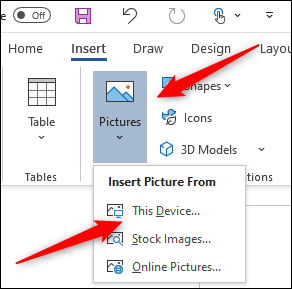 Pictures Option In The Illustrations Group Of The Insert Tab In Word