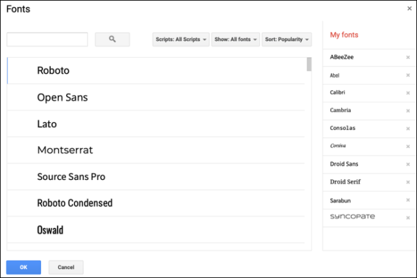 Availablefonts Googledocs